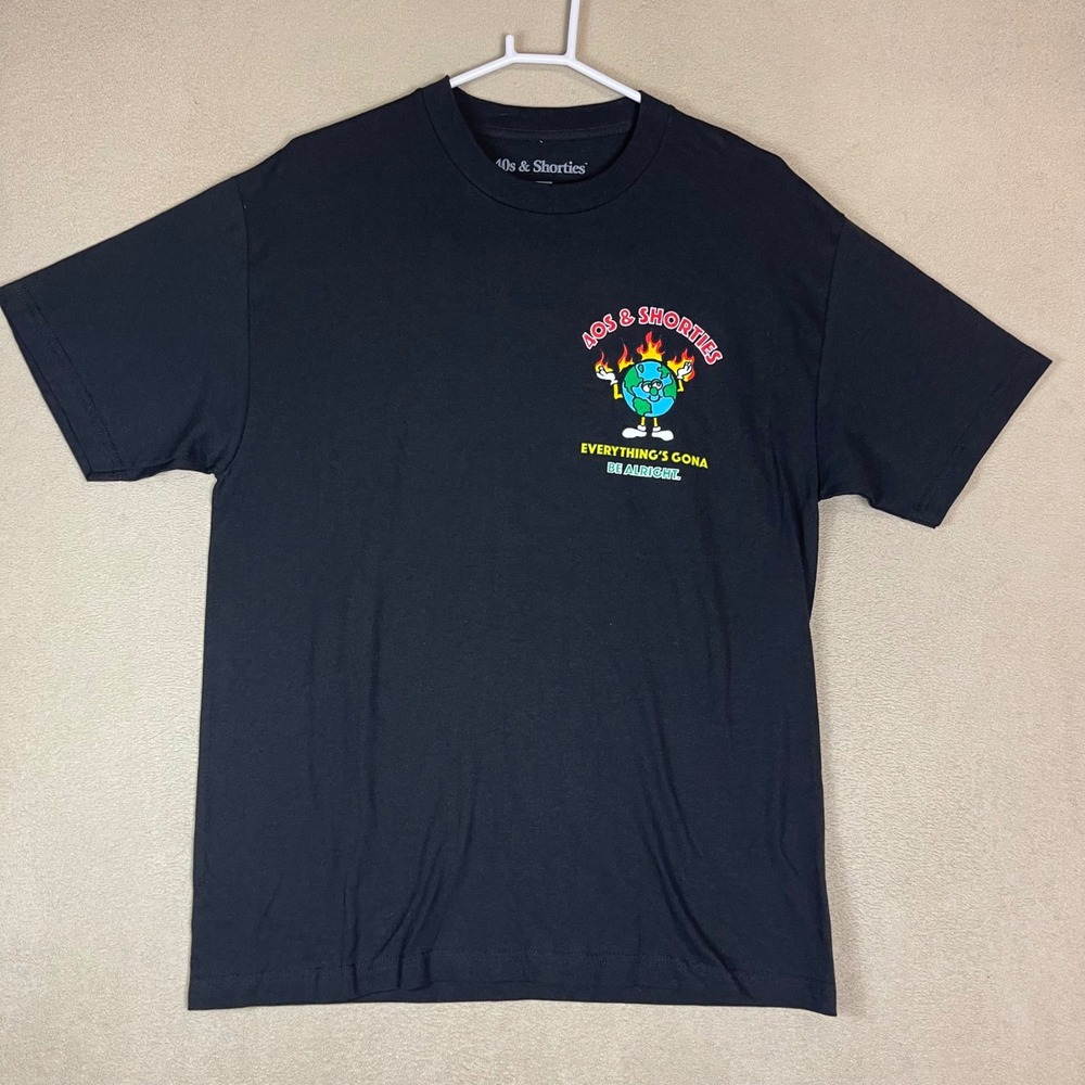 40s & Shorties Mens Black T Shirt L Earth Flames Everything‎ Gon Be Alright